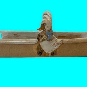 Vintage Pottery Bread Basket With Duck Handle Handmade signed Hindt Rare